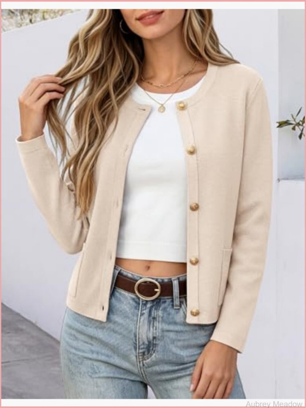 Women's Cropped Cardigan Sweater Button Down Striped Solid - Picture 3 of 7